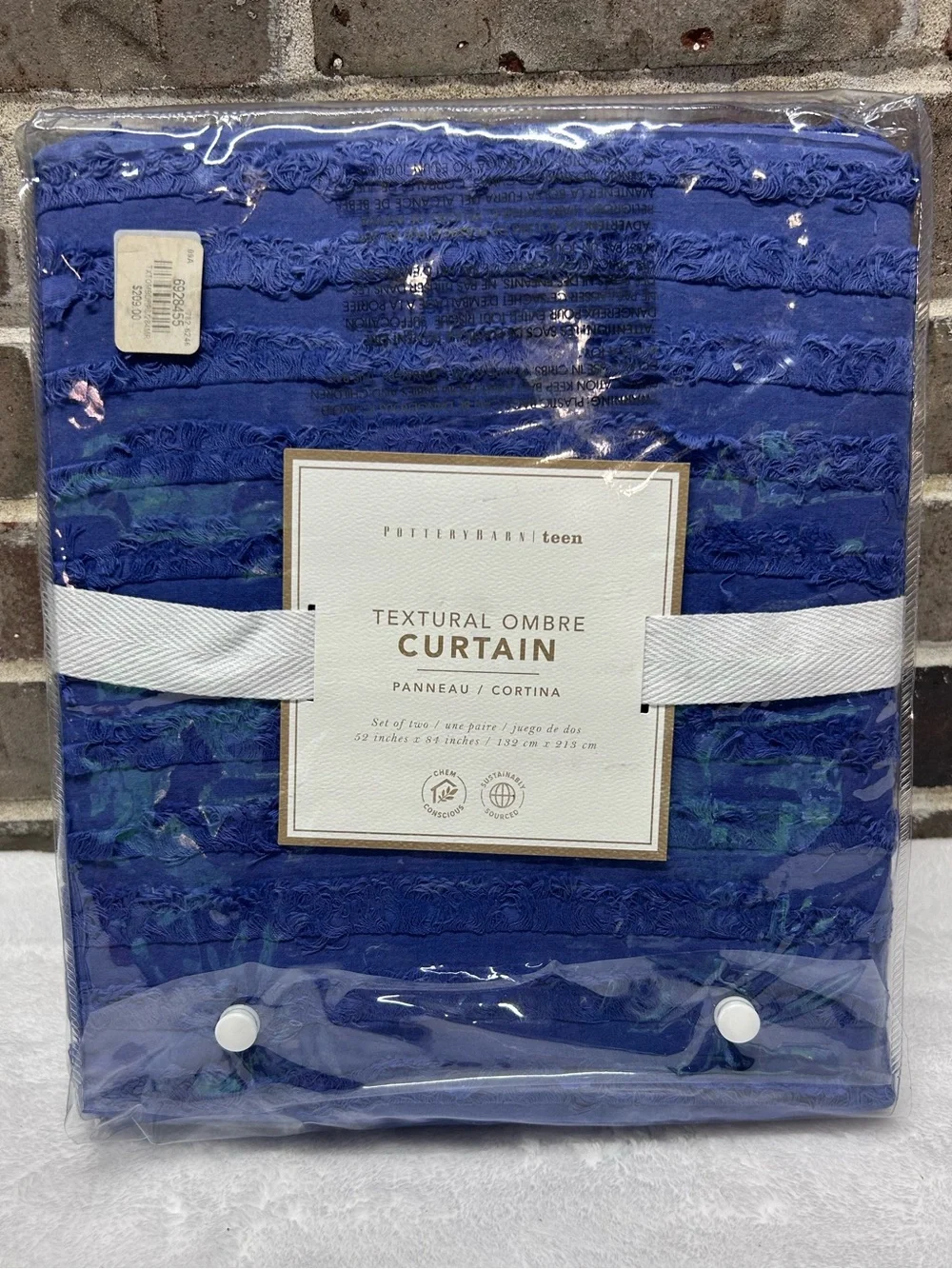 2 Pottery Barn Textural Ombre Window Curtain Set Dark Blue White 52